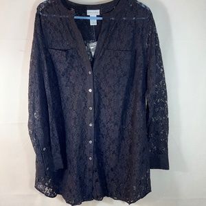 NEW Cotton/Nylon Black Lace Blouse/Tunic 1X